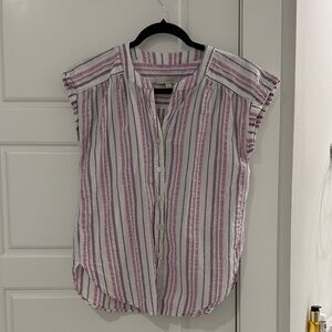LOFT Purple and White Striped Button Down Shirt